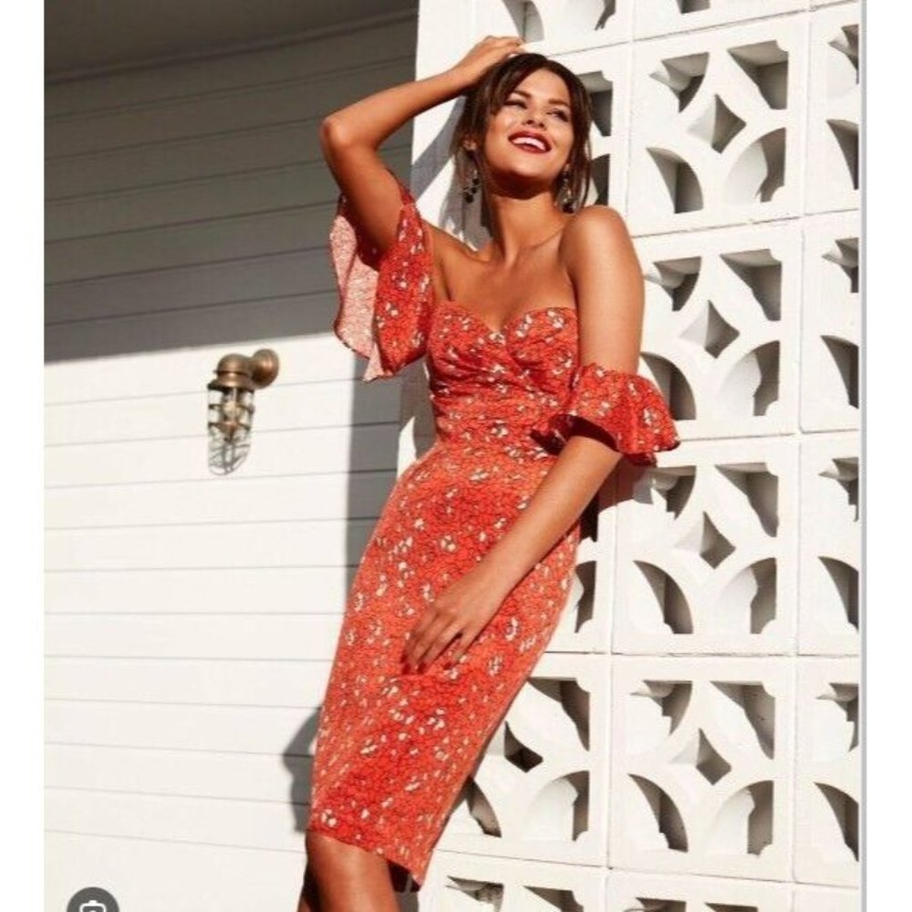 Kookai ALLEGRA Dress Size 36 Au 8 Blogger Favourite Red Off Shoulder Sweetheart - Picture 1 of 16